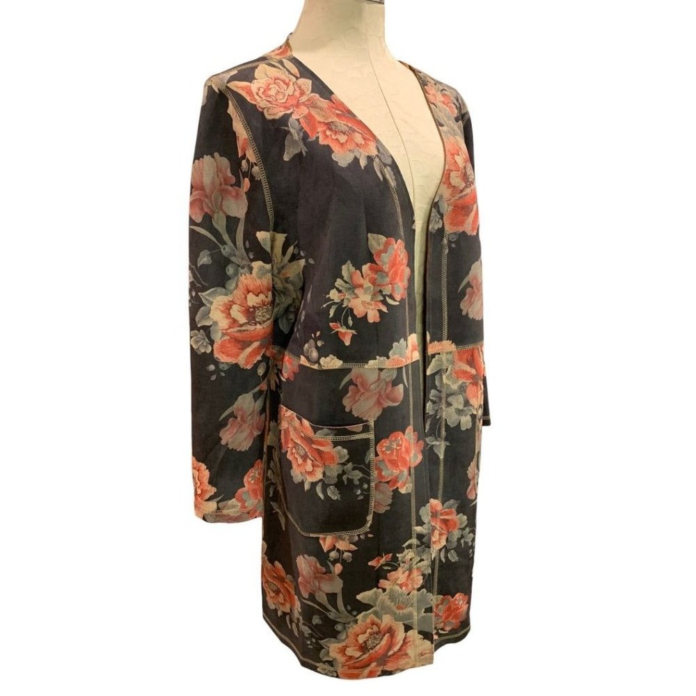 Large Solitaire Women's Open Jacket Faux Suede Tunic Pockets‎